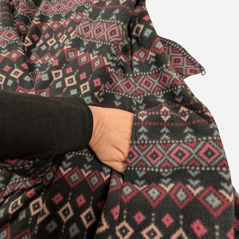 Cuddl Duds long sleeve drape-front fleece jacket navy blue with pink Aztec print - Picture 4 of 7